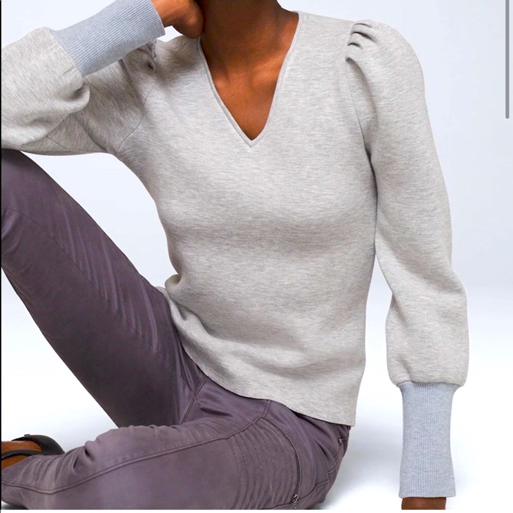 WHBM Gray Puff Sleeve Sweatshirt